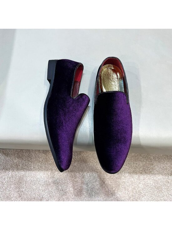 Men\'s Purple Velvet Penny Loafers Metal Buckle Slip On Luxury Suede Formal Shoes main image 4
